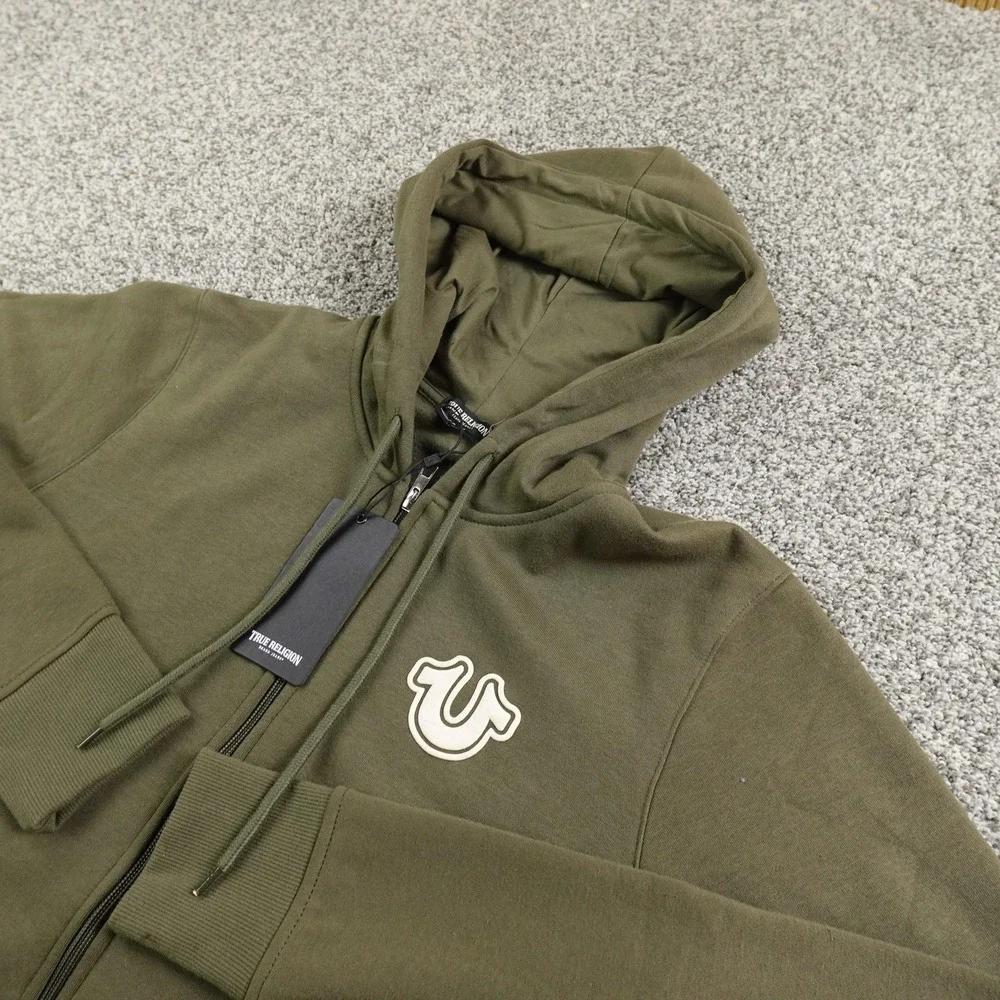 NEW True Religion Hoodie Mens L Green Buddha Full Zip‎ Sweatshirt Sweater Jacket